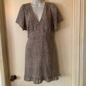 Abercrombie & Fitch Tan & Black Flutter Sleeve Mini Dress